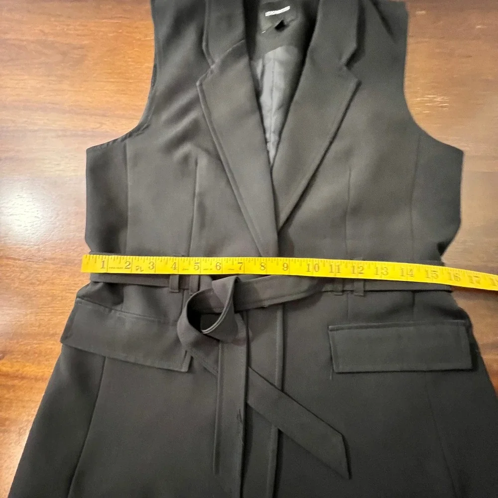 Express Womens Dark Navy Belted Blazer Vest Medium Professional Chic Business